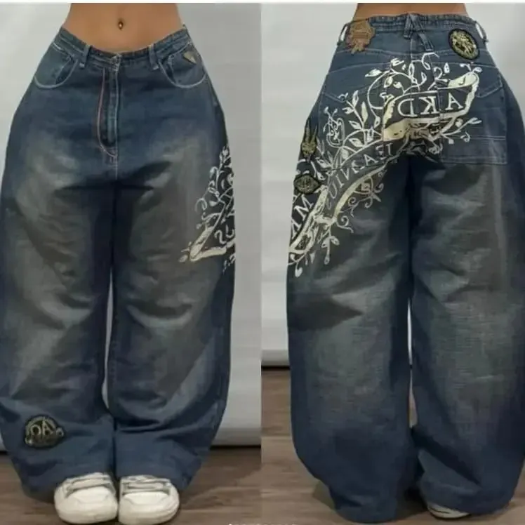 90s Gothic Centipede Embroidery Washed Oversized Wide-Leg Pants Jeans Men Y2K New Harajuku Punk Hip-Hop Rock Couple Street Wear — image 16