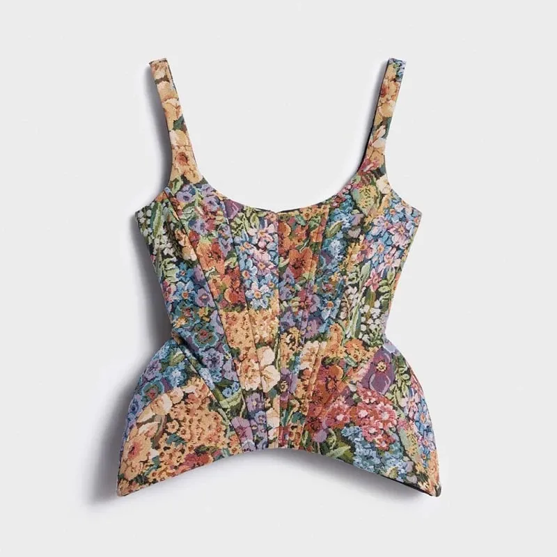 Sexy impressão sling espinha de peixe espartilhos feminino sem costas zíper sem mangas magro topos feminino 2026 verão novo chique festa à noite tanques
