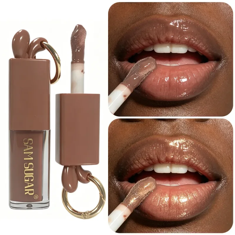 1pc Mirror Gold Shiny Brown Rabbit Lip Gloss Moisturizing Plumping Lip Gloss Liquid Lipstick Matte Chocolate Brown Lip Tint Tone