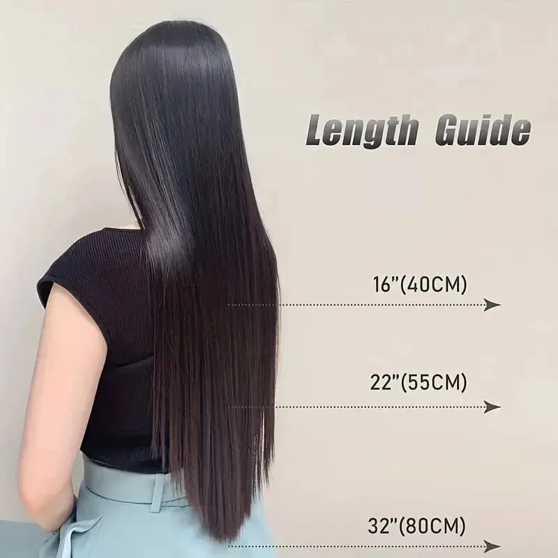 Extensões de cabelo sintético sem clipes falso ombre loira marrom preto natural cabelo reto falso peruca para mulher