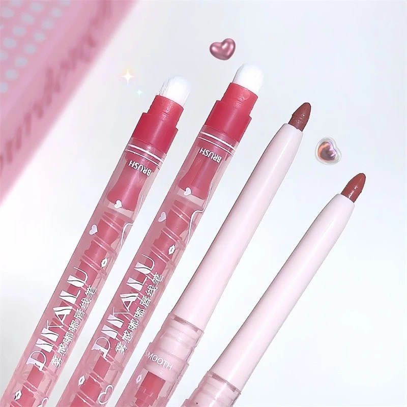 2 Màu Matte Lipliner Bút Chì Khỏa Thân Kẻ Viền Môi Với Cọ Môi Chống Nước Tự Nhiên Màu Hồng Đào Son Môi Bút Chì Viền Môi Trang Điểm — image 5