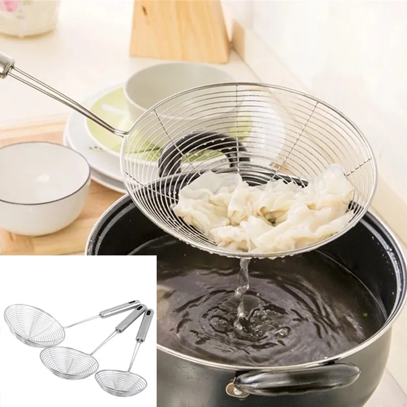 Oval Skimmer Stainless Steel Filter Mesh Oil Pot Food Filter Cookware Colander Fried Filter Kitchen Strainer Baking Cooking — image 3