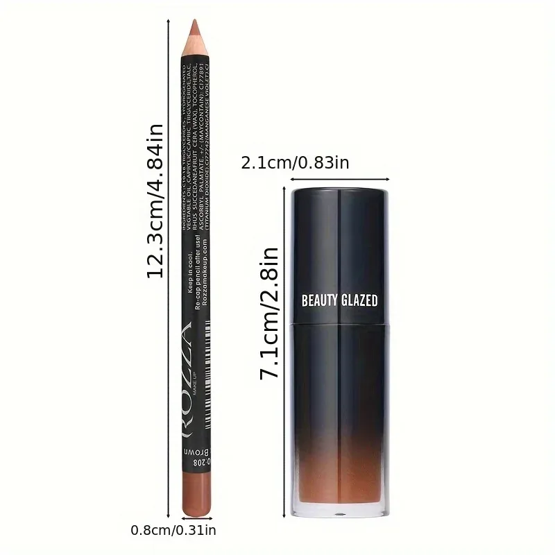 2pcs/Set Smooth Lip Liner+Lip Oil Set Lip Combo Waterproof Lip Liner Makeup Long-Lasting Moisturizing Lip Makeup Lip Plump — image 5
