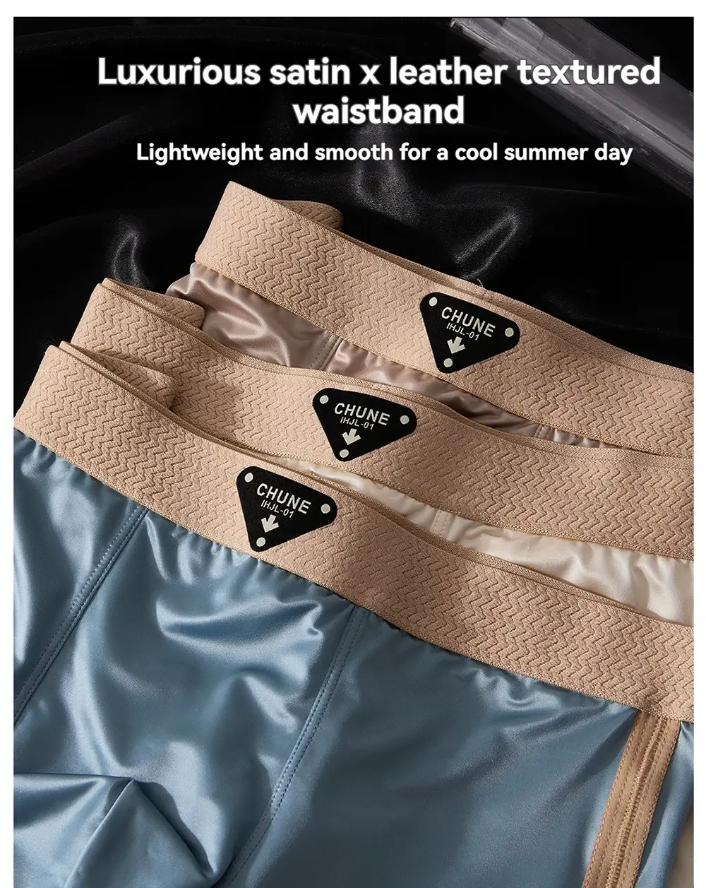 3PCS/Pack Luxury Satin-like Ice Silk Men's Panties Hygroscopic Breathable Double-layer Silk Crotch Boxer High Elastic Underpants — image 1