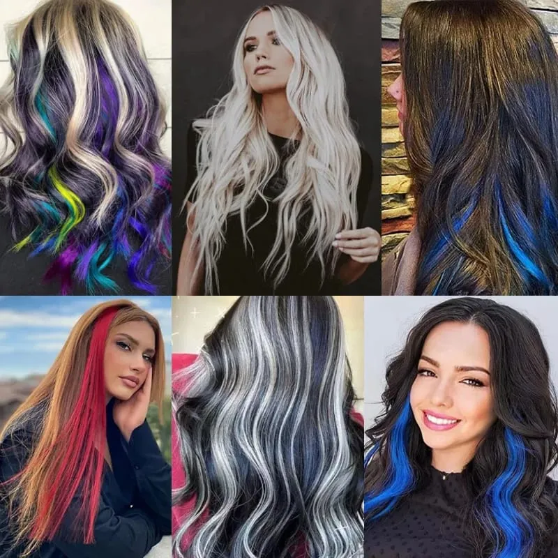 12 Pcs Clip in Hair Extensions 22 Inch Colored Hair Extensions Party Highlights Long Straight Synthetic Hairpieces for Women — image 7