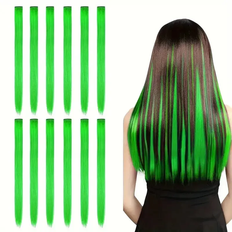 12 Pcs Colored Hair Extensions: Straight Hairpiece Multi-Color Party Highlights Clip-in Synthetic Hair Extensions for Women — image 8