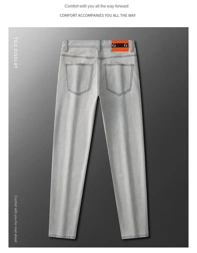 2025 Spring/Summer Fashion Light Luxury Jeans for Men Simple and Versatile Elastic Slim Fit Small Straight Leg Casual Pants — image 10