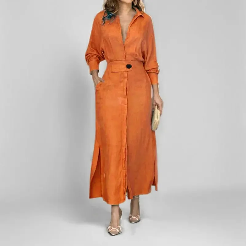 Women's Dress Autumn New Fashion Elegant Long Sleeve Leisure Solid Color V Neck Sexy Ladies Shirt Dresses Commuting Streetwear — image 12