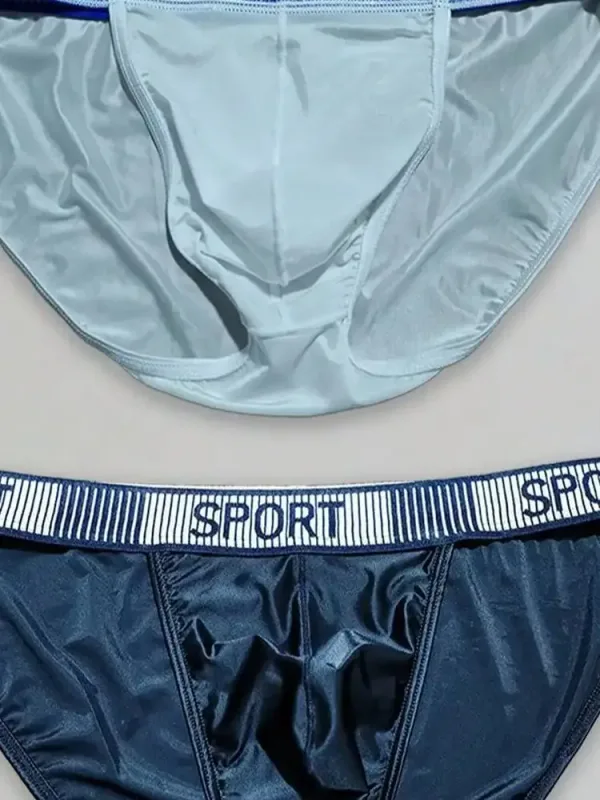 2PCS Basic casual sports knit fabric soft solid color low waist quick drying Men's sports cool ice silk brief