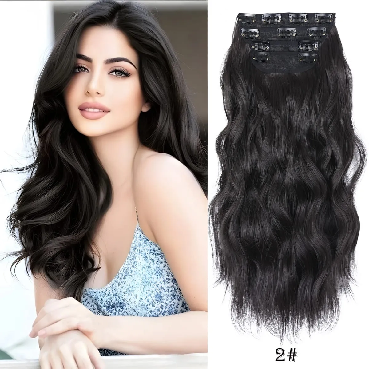 Leeons Wavy Clip In Hair Extensions 4 PCS Natural Soft Long Wavy Hairpieces Thick Double Weft Clip In Hair Extensions For Woman — image 13