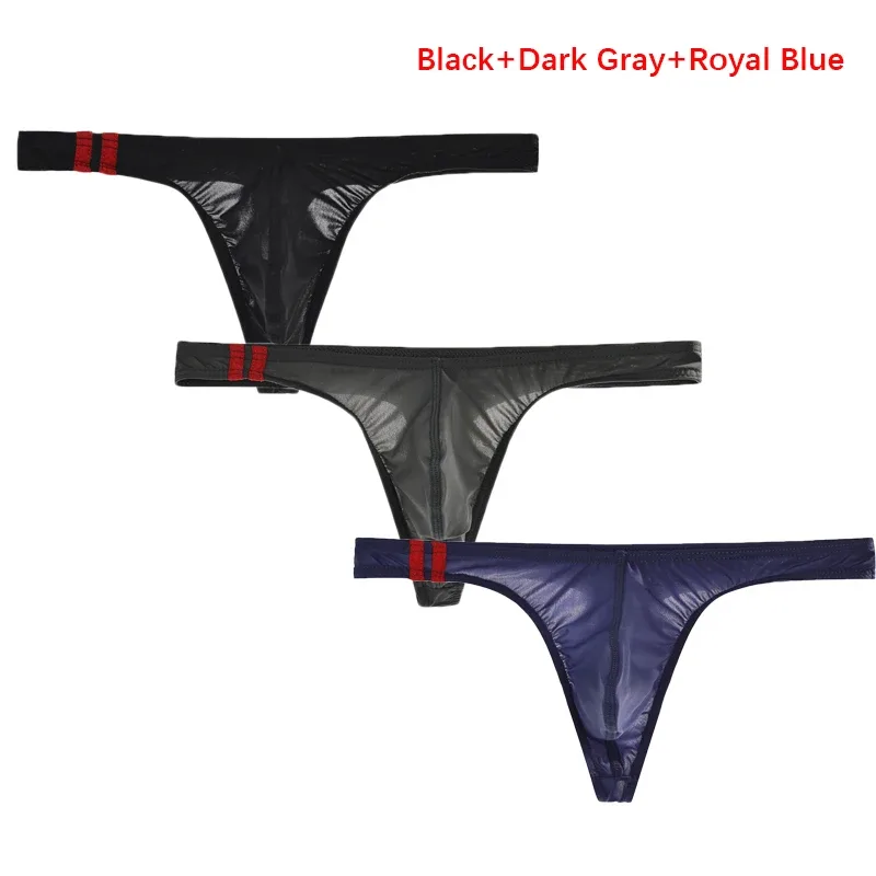 3Pcs/lot Sexy Underwear Men's T-Back Underpants Thongs G-String Ice Silk Breathable Male Bikini Panties U Convex Pouch Undies — image 33