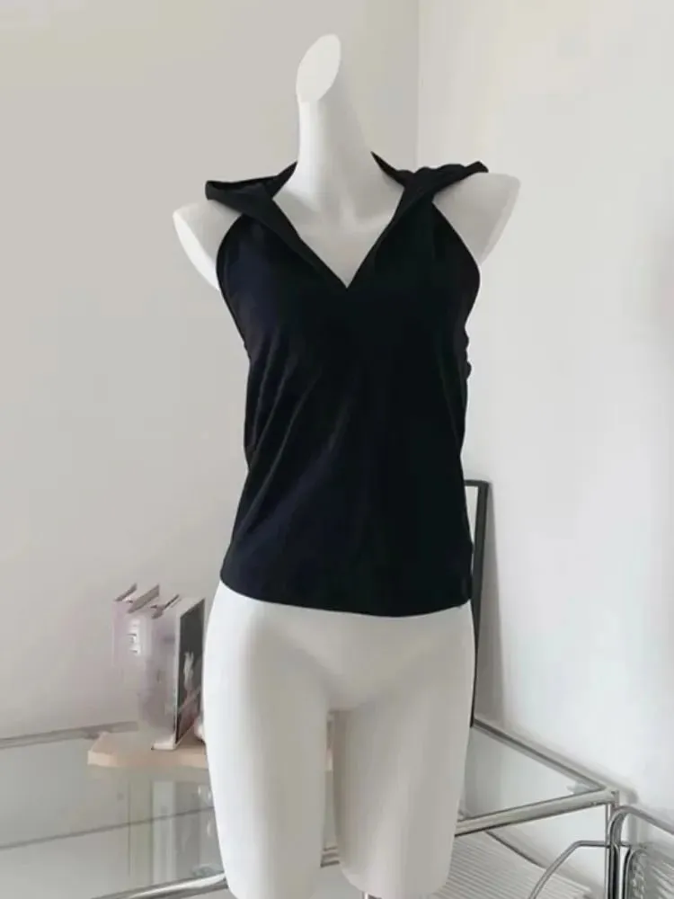 2025 Ropa Mujer Backless Bandage Y2k Tank Top Women Solid Hooded Tunic Casual Camisole Fashion Sexy Korean Summer Cropped Tanks — image 10