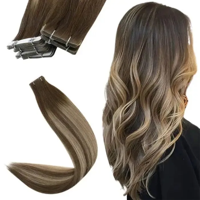 [12 Months] Invisible Seamless Injection Tape Hair Extensions Virgin Hair Whitest Blonde 10A Quality Long Uselife