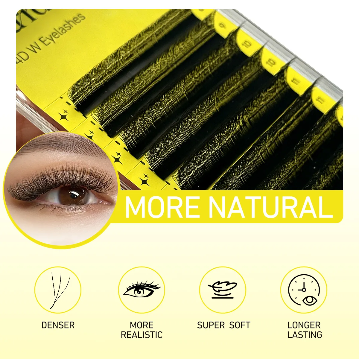 Merrdear 4D W Phần mở rộng mi cho nữ 8-15mm Khay hỗn hợp C/D Curl Lông mi giả 4D Mắt hình chữ W Trang điểm tự nhiên hàng ngày — image 2