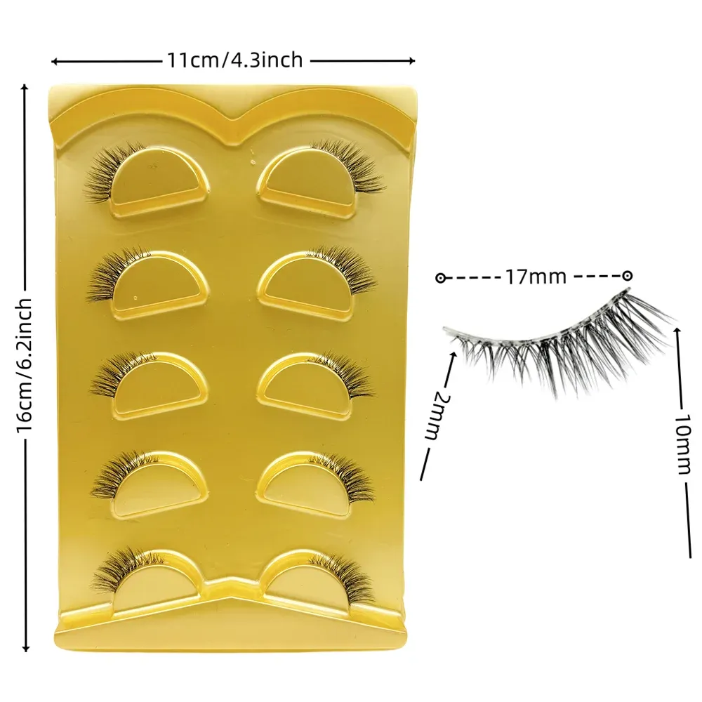 Natural Cat Eye Half False Eyelashes 5Pairs Clear Band Soft Faux Mink Lashes FluffyShort EyelashesReusable Makeup Lash Extension — image 2