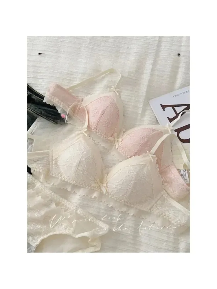 Japanese Style Bralette for Small Breasts Wireless Lace Bra Set Women Sexy French Breathable Comfort Push Up Underwear — image 3