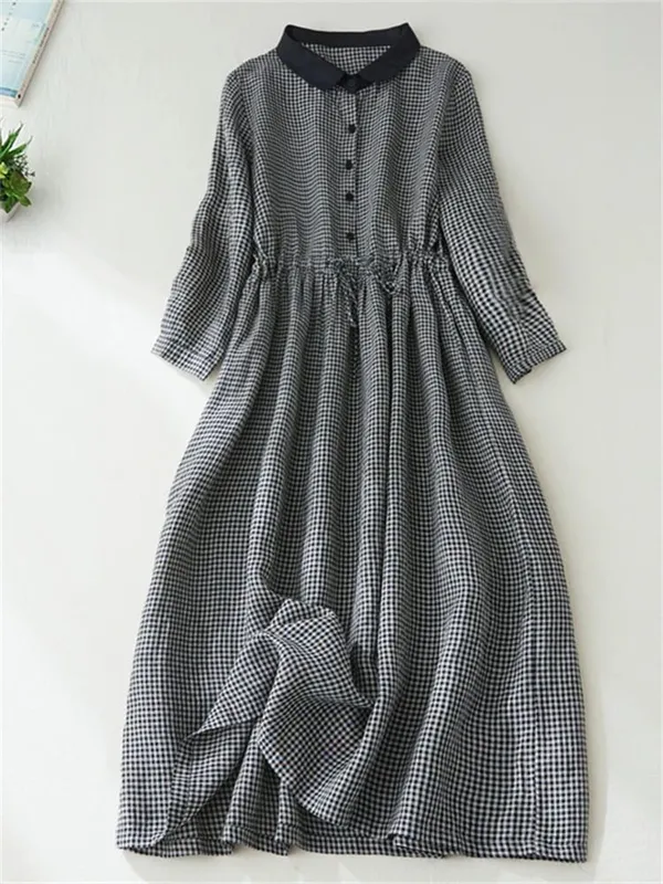 2026 Patchwork Fashion Black White Plaid Autumn Dresses Office Lady Work Dress Japanese Style Women Spring Casual Long Clothing — image 6