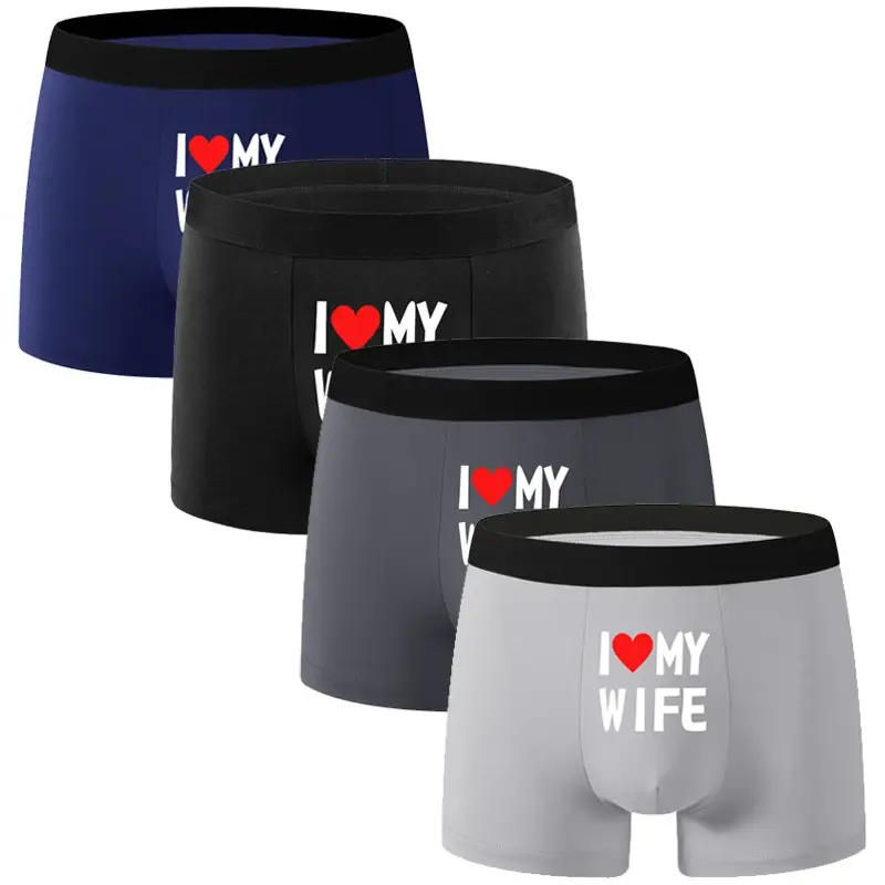 1/2PCS Heart Pattern Men Underwear Personalized Printing I Love My Wife Solid Color Fashion Soft Breathable Men Boxer Underpants — image 3