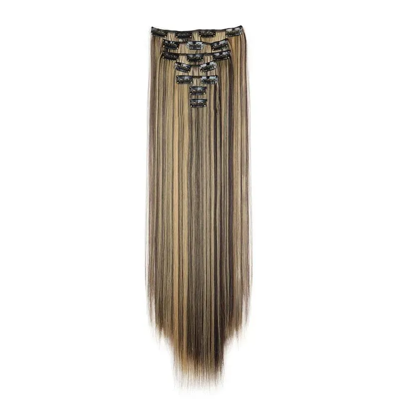 Synthetic 7 Pcs/Set Clip in Hair Extensions Natural Soft Hair Extensions 24 Inch Premium Long Straight Hairpieces for Women — image 8