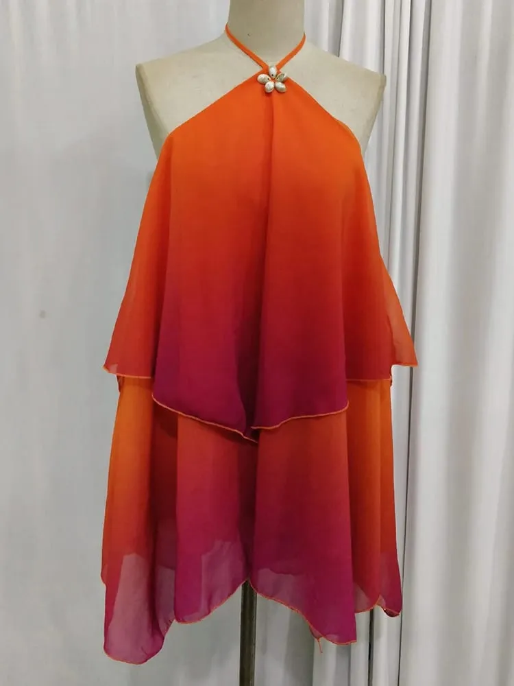 Mozision Gradient Halter Backless ชุดมินิเซ็กซี่ผู้หญิงชุด Elegant ตาข่ายซิป Off-ไหล่แขนกุด Club Party Dresses — image 6