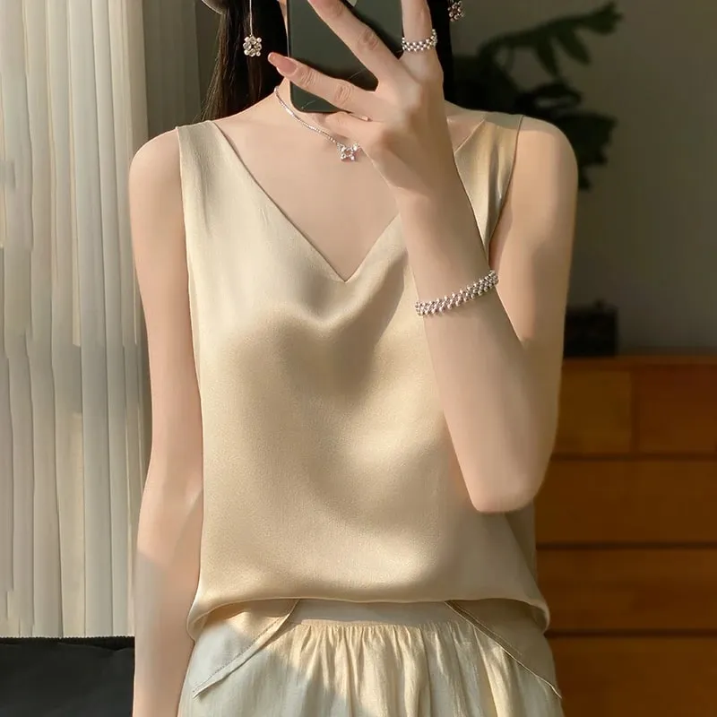 New Lce Silk Satin Camisole Women's Spring/Summer Solid Color Sleeveless Sexy Comfortable Silk Underwear Vest RW-D09 — image 12