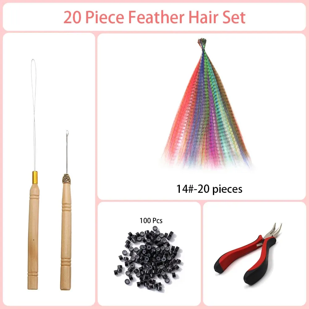 Synthetic Colored I-Tip Faux Feather Hair Extensions 16" 20 Strands/Pack Women's Heat Resistant Fiber Toolset Wig Accessories — image 3