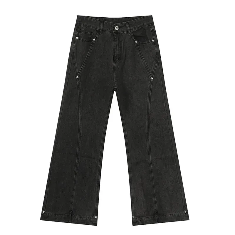 American Style Male Micro Flare Jeans High Street Nail Bead Splicing Fashionable Solid Color Summer Men Trousers 9W2660