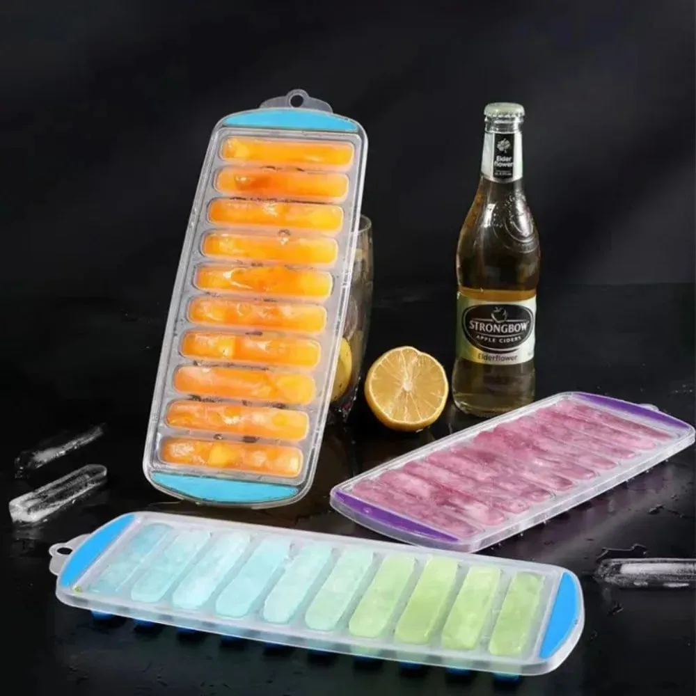 DIY 10 Holes Long Strip Ice Cube Mold with Lid Silicone Ice Cube Tray Homemade Ice Block Mold Cold Drink