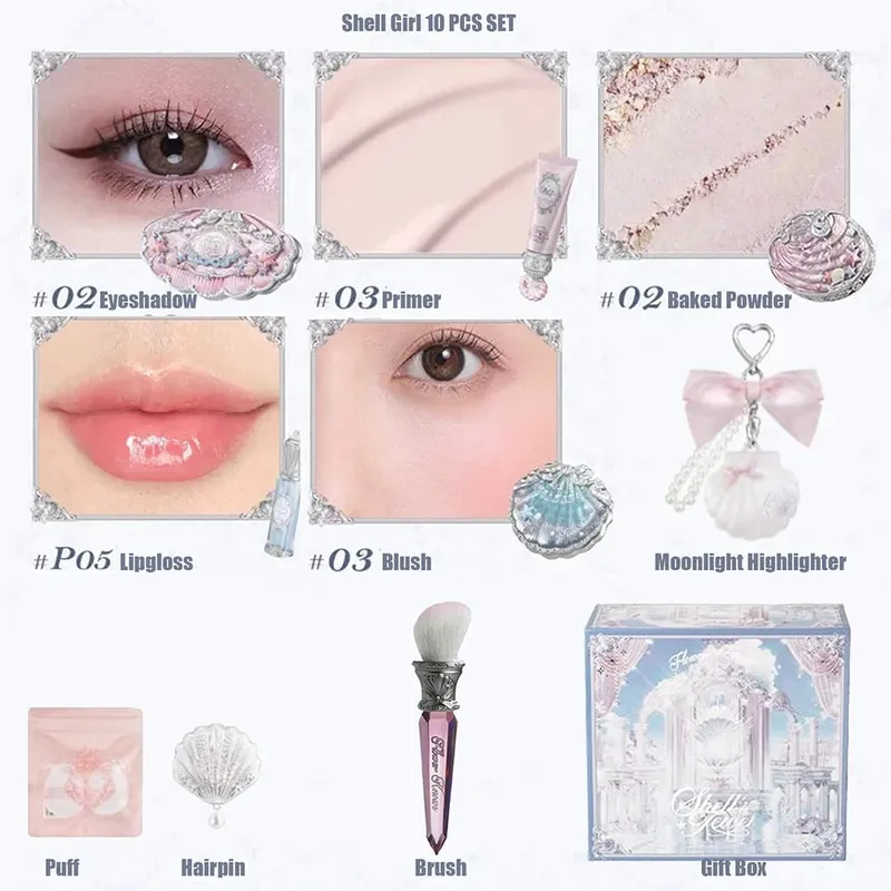 Flower Knows Make Up Sets Cosmetics Full Set Shells Pearl Eyeshadow Lip Gloss Blushes For Cheek Highlighter Gift Box Makeup Kit — image 11