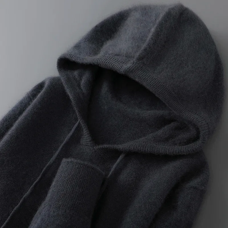 DjzDsm ฤดูใบไม้ร่วงฤดูหนาวเสื้อกันหนาวผู้ชาย 100% Merino ขนสัตว์หนา Hooded Pullover เสื้อถักนุ่มสบายๆขนสัตว์เสื้อผ้า Tops