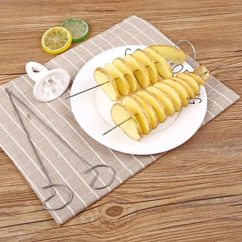 1Set Stainless Steel Twisted Potato Spiral Slice Plastic Rotate Potato Slicer Cutter Creative Vegetable Tool Kitchen Gadgets — image 3