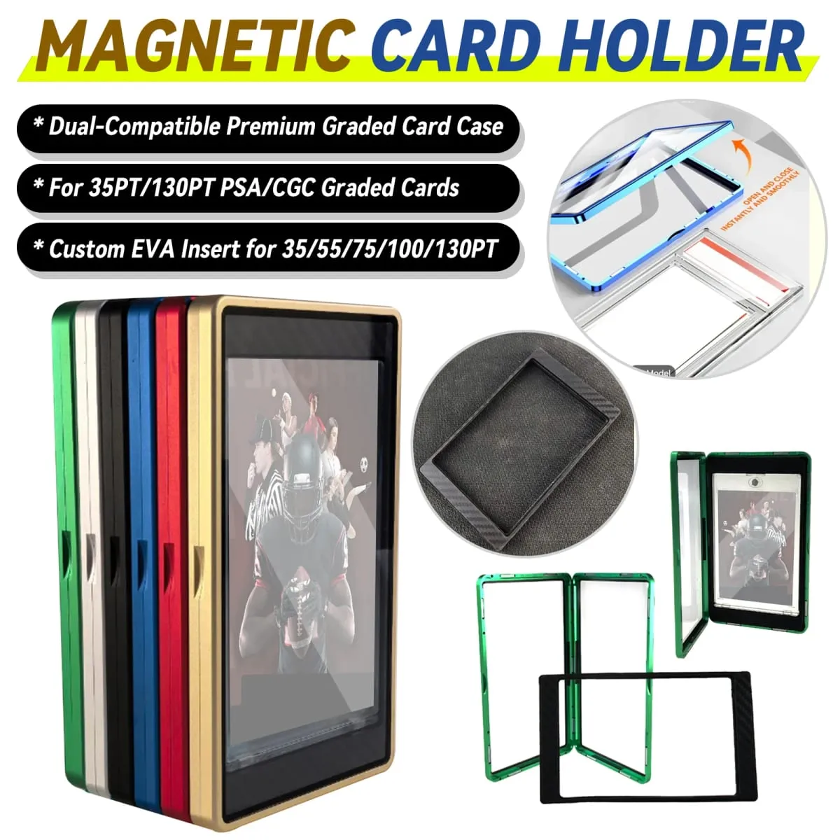 2 in 1 Guard Protector Display Case Aluminum Bumper Sleeve for PSA CGC Graded Sports Trading Card Slab Magnetic Card Holder — image 1