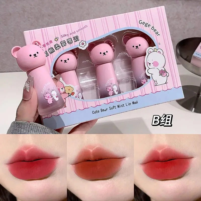 3PCS Cute Bear Lip Mud Set Matte Velvet Lipstick Long-Lasting Smudge-Proof Non-Drying Exquisite Gift Set for Women & Girls — image 4