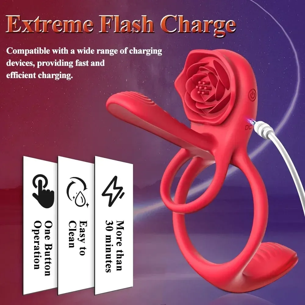 Rose Vibrating Cock Ring Penis Sleeve Vibrator G-spot Clitoral Stimulator 10 Vibration Sex Toy for Adult Men Clitoris Vibrator