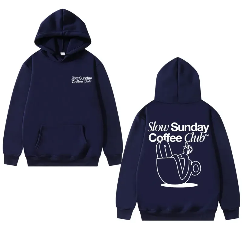Unisex Slow Sunday Coffee Club Hoodie Pullover Funny Meme Vintage Casual Streetwear Sweatshirt, Multiple Colors Available — image 4