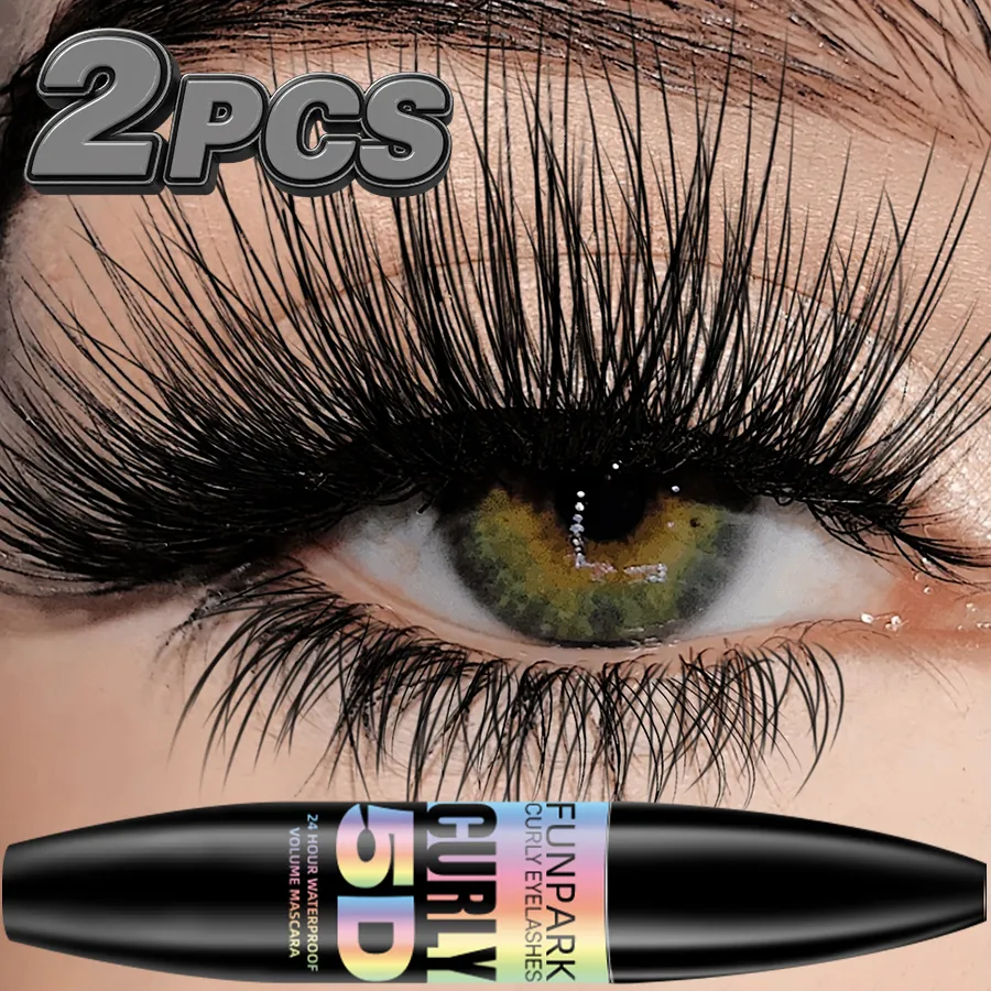 2 τμχ 5D Eye Black Mascara Waterproof Lengthens Eyelashes Extension Mascara με ίνες μεταξιού Μακιγιάζ ματιών μακράς διαρκείας για γυναίκες Καλλυντικά Κορεάτικη ομορφιά — image 5