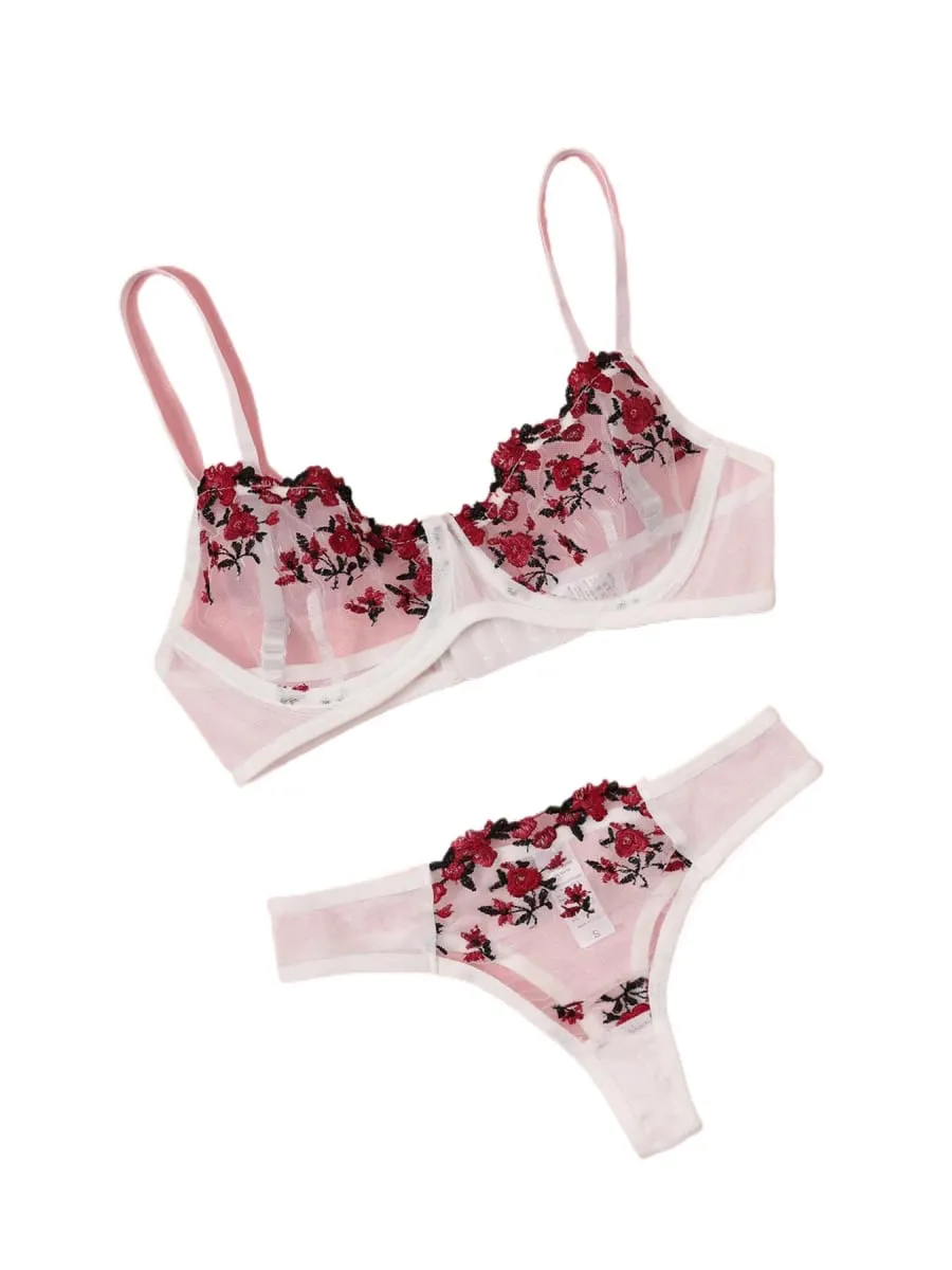 Seksi Dantel İç Sütyen ve Külot Setleri Kadın İç Giyim Çiçek Nakış Bralette Seti — image 2