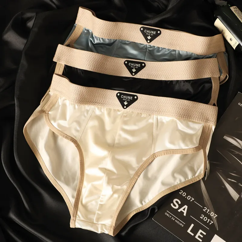 3PCS/Pack Luxury Satin-like Men's Briefs Ice Silk Hygroscopic Breathable Mesh Crotch Panties Soft High Elastic Man Underwear — image 21