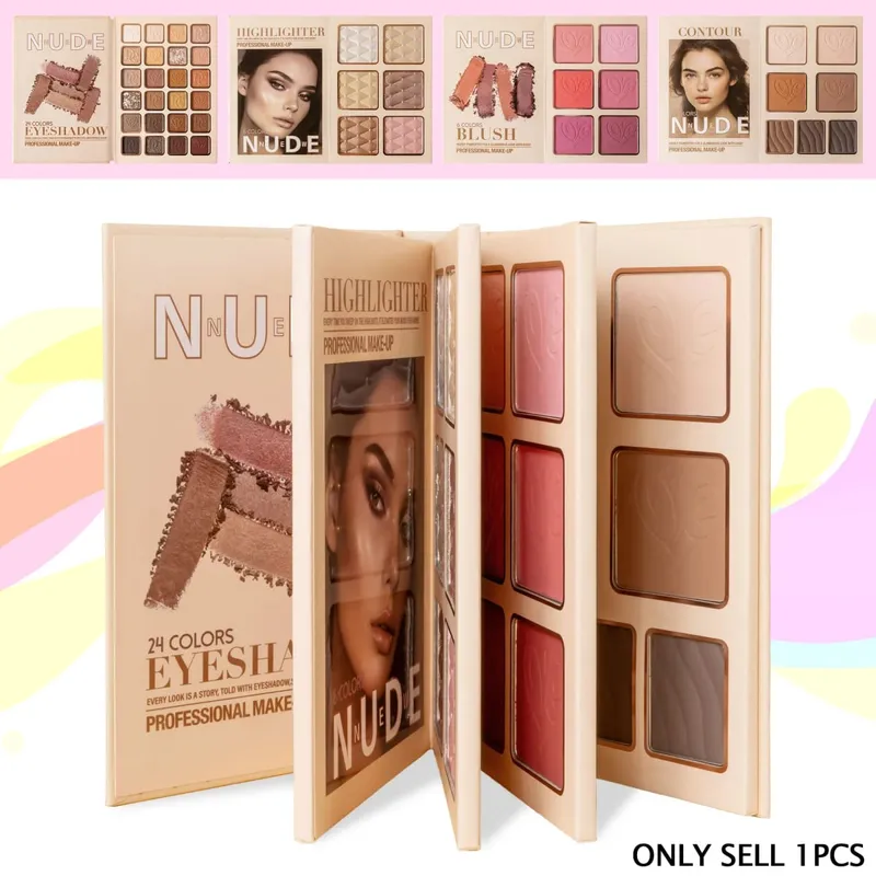 Multi‑Page All‑In‑One Nude Makeup Book Kit Eyeshadow Blush Highlighter & Contour Powder Palette — image 1