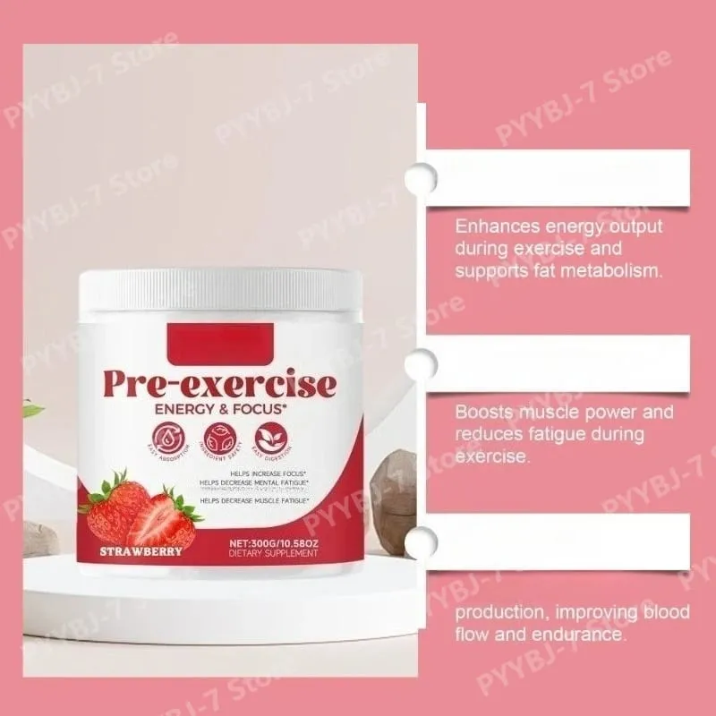Pre-Workout-Pulver, Energie- und Fokusunterstützung, Unterstützung der Muskelregeneration, Erdbeergeschmack, tägliche Gesundheitspflege, 300 g — image 3