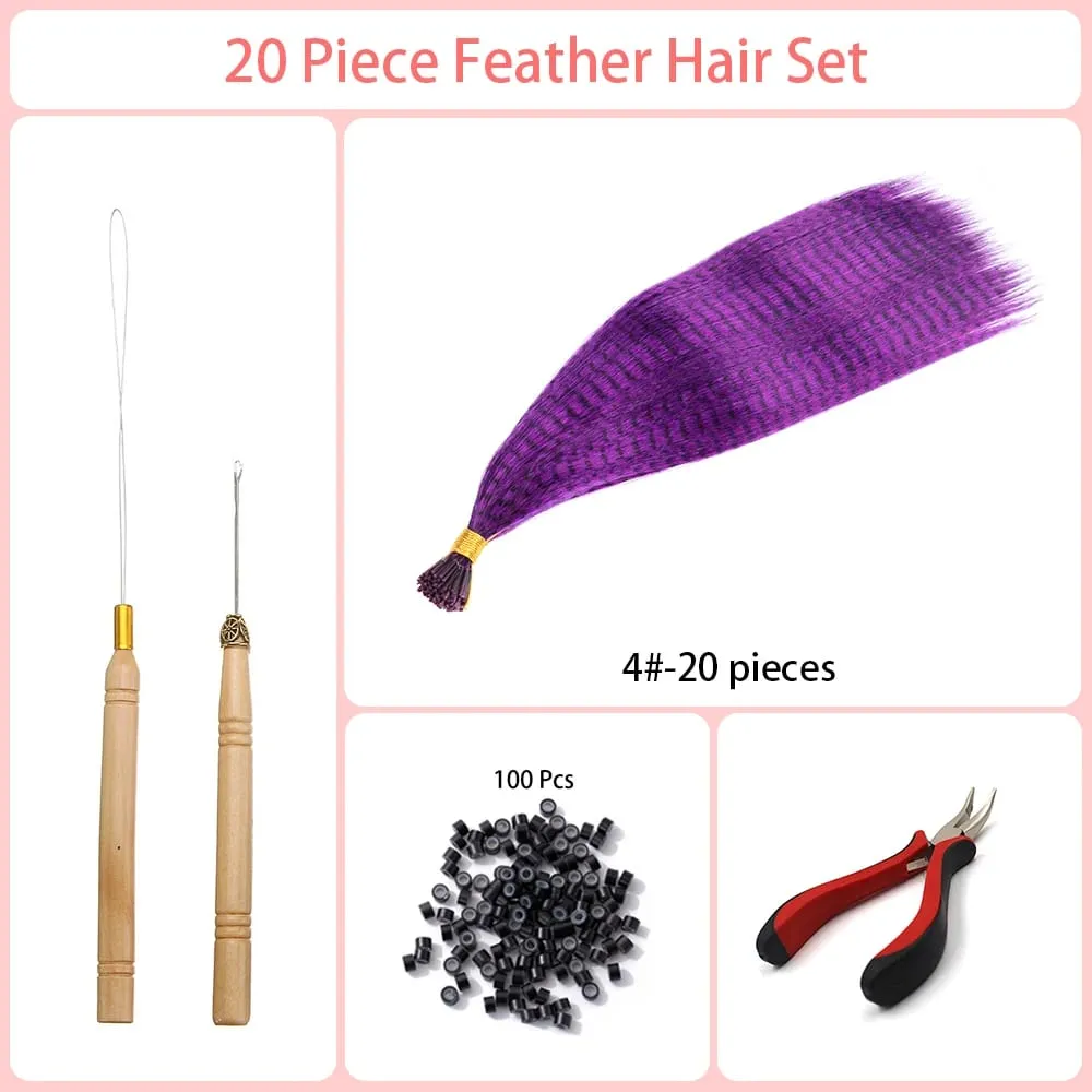 Synthetic Colored I-Tip Faux Feather Hair Extensions 16" 20 Strands/Pack Women's Heat Resistant Fiber Toolset Wig Accessories — image 11