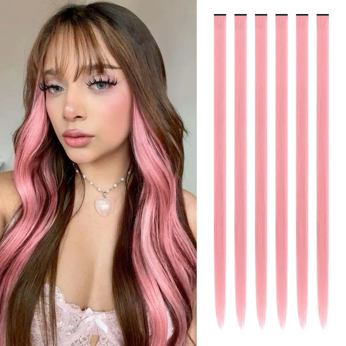 6 pçs extensões de clipe sintético 24 Polegada extensões de cabelo colorido destaques festa longo em linha reta hairpieces para mulheres crianças menina — image 24
