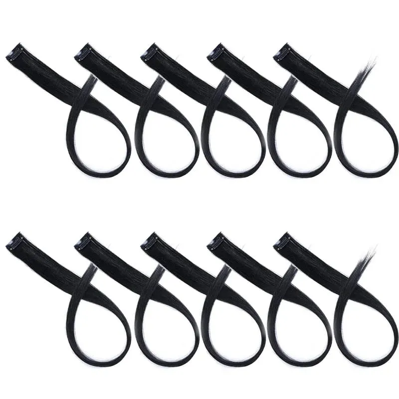 Synthetic 10pcs Colored Hair Synthetic Extensions Colorful Clip in Hair Long Straight Hair for Kids Girls Women — image 18