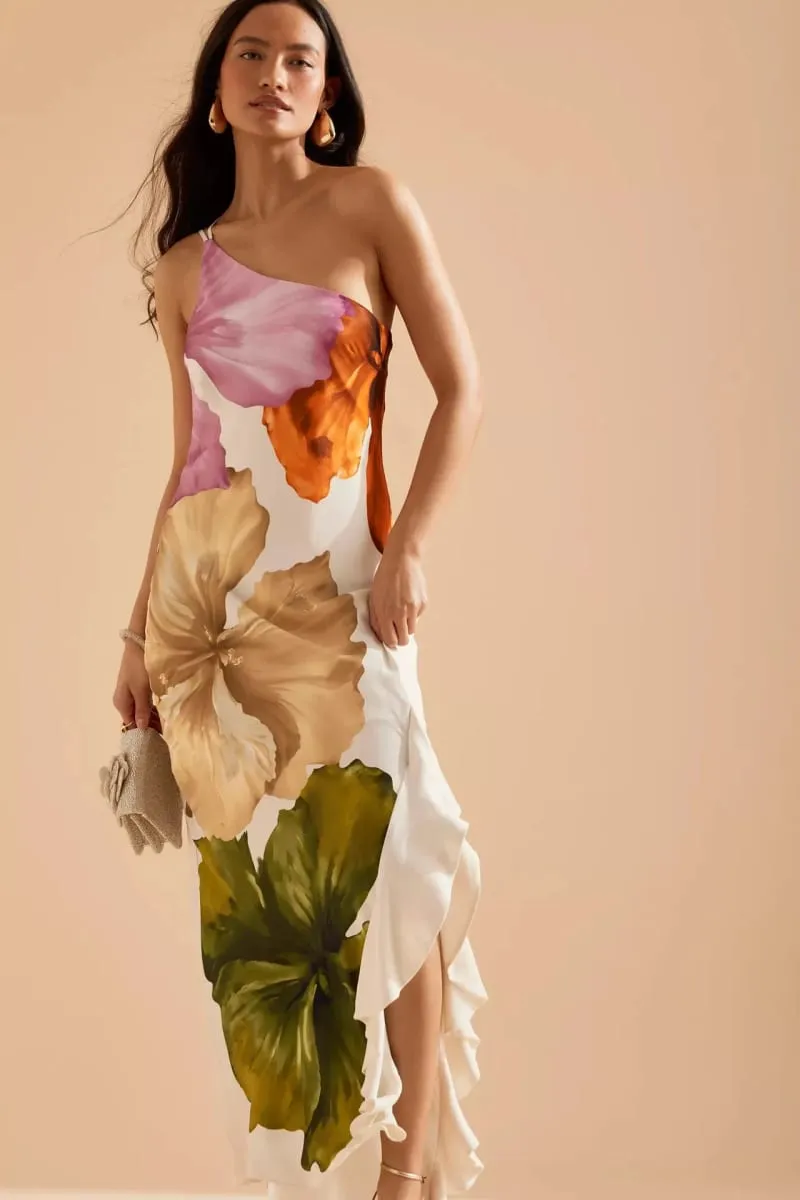 Fashion Women Printed Curling Edge Long Dresses Irregular One Shoulder Open Fork Gown Women Summer 2025 Party Vestidos — image 5