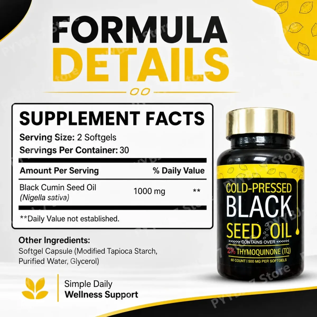 Kapsle s černým olejem lisovaným za studena obsahují 1000 mg přírodního oleje Nigella Sativa – denní bylinný doplněk 60 na láhev — image 5