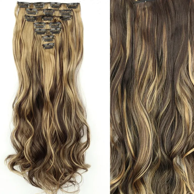 24Inch Synthetic Extension 16 Clips Blonde Hair Natural Long Wavy 7Pcs/Set Heat Resistant Fiber Hairpiece Black Brown Hairstyle — image 12