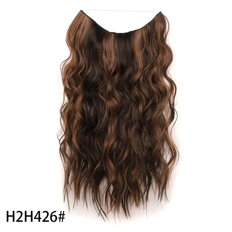 Synthetic Invisible Wire Hair Extensions Long 4 Clips In Wave Curly Hairpiece For Women 20Inch Secret Fish Line Hair Extensions — image 20