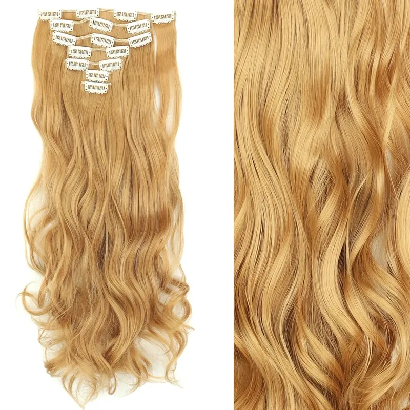 24Inch Synthetic Extension 16 Clips Blonde Hair Natural Long Wavy 7Pcs/Set Heat Resistant Fiber Hairpiece Black Brown Hairstyle — image 21