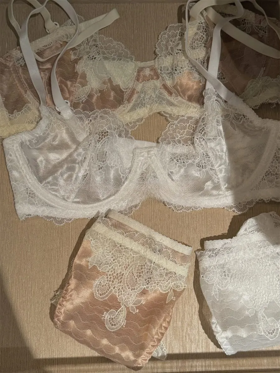 Lace girls underwear thin section glossy bra anti-sagging push up lingerie support large breasts show small bra set — image 4