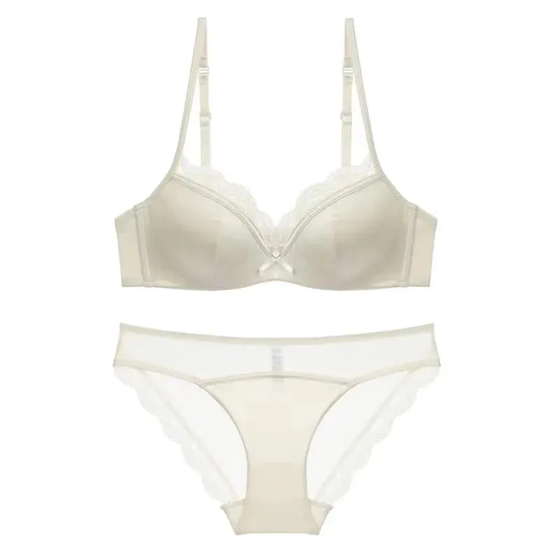 French Luxury Silk Bra for Small Bust Women Adjustable Slimming Bralette & Panty Set Comfort Sexy Sheer Lingerie set bra — image 10